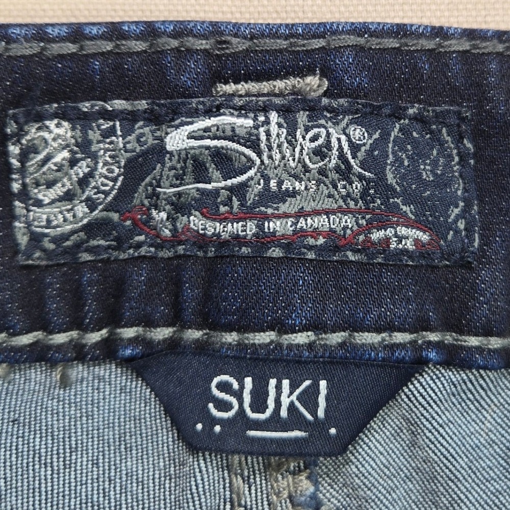 Silver Jeans Suki Super Skinny Rhinestone Mid Rise Dark Wash Womens 29x31 - Picture 8 of 14